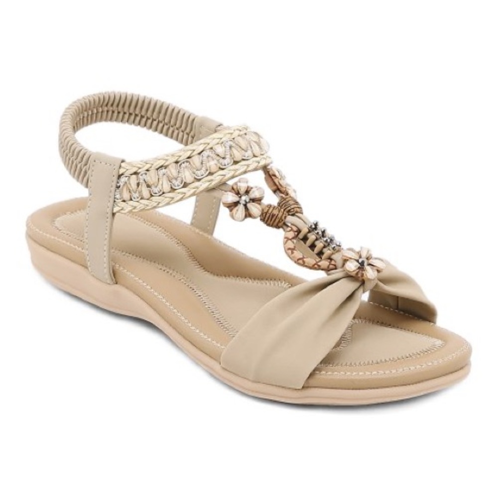 NANIYA - Apricot Floral Rhinestone Ankle-Strap Sandal - size 41 (8.5) - new